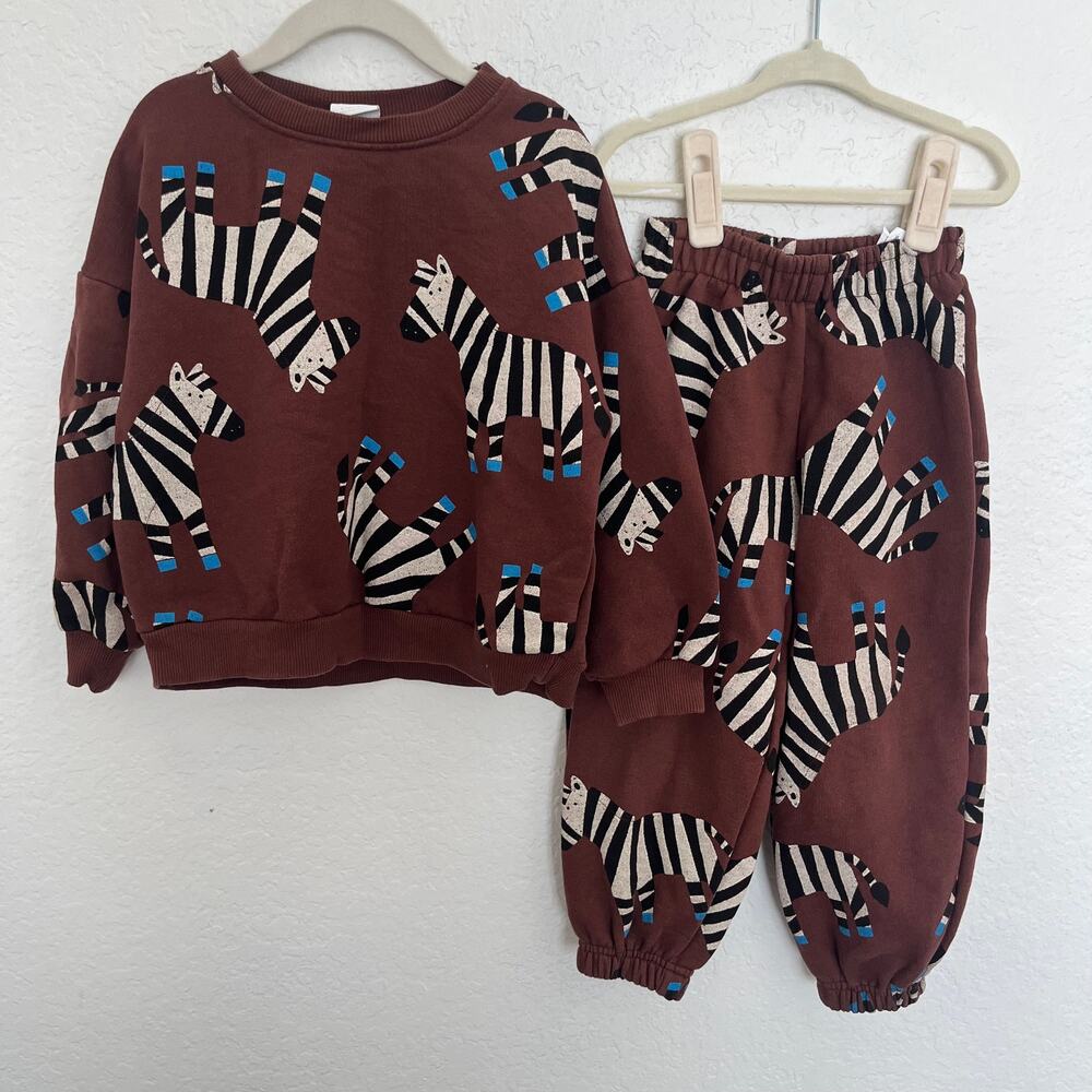 Zara Kids Zebra Print Sweatshirt Jogger Set Size 6